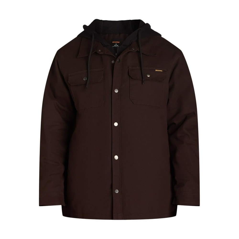 Brahma Mens Hooded Shirt Jacket Blackened Brown Canvas Quilted Shacket M 38-40